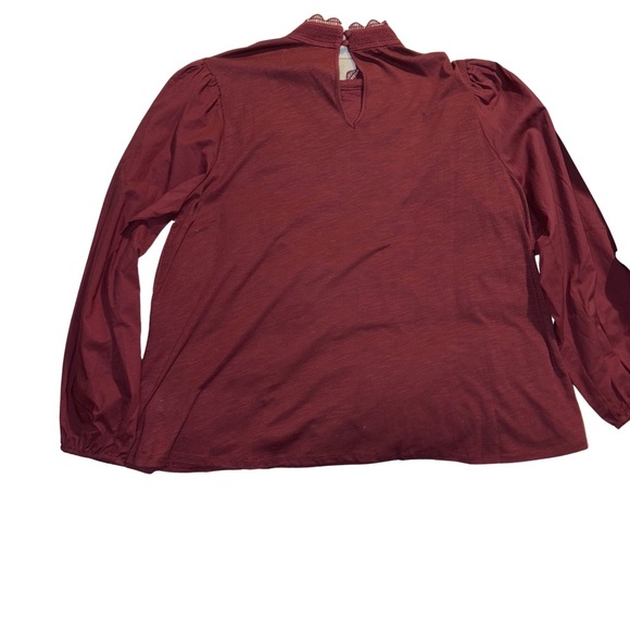 Cupio Red Relaxed Pleated Blouse with Mandarin Collar - Picture 5 of 7